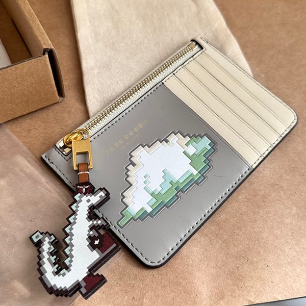 Designer Pixel Graph Card Holder Mens Womens Casual Cartoon Dragon Pingente Money Clip Moda Multi Camada Pacote de Cartão Homens Moeda Carteiras com Caixa