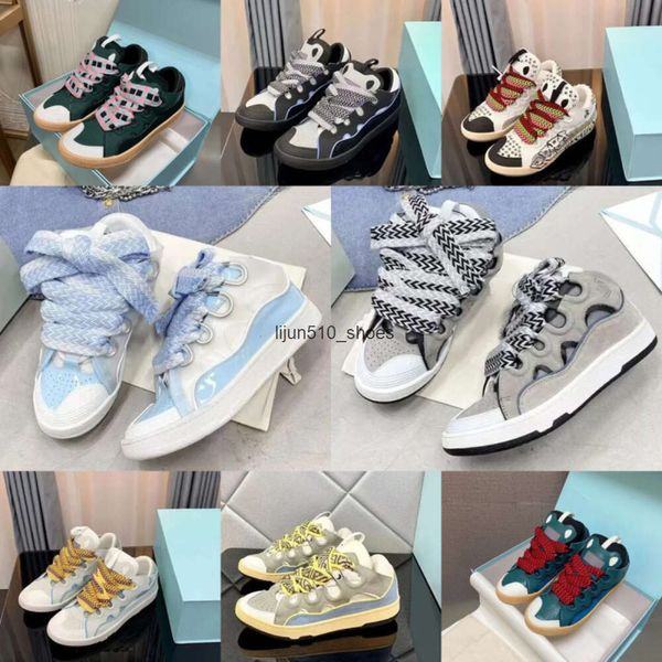 Lavin Curb Sneakers Luxo Vestido Sapatos Couro Trançado Cadarço Paris Homens Mulheres Lace-Up Treinadores Extraordinários Borracha Nappa Plataforma de Borracha Sola Homens Treinadores