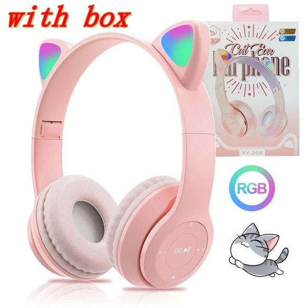 Kopfhörer/Headset Cat Ohr -drahtlose Kopfhörer mit Mikrofon Glühleuchte Stereo -Bass -Helme Kinder Gamer Girls Geschenke PC Handy Gaming Ohrhörer