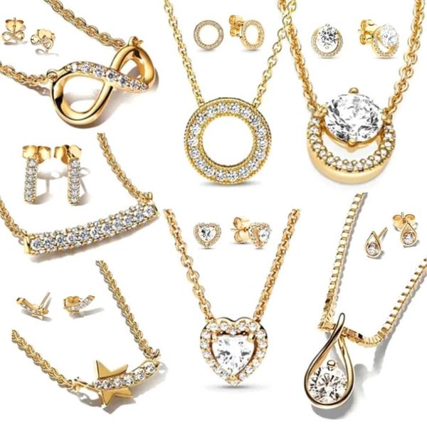 2024 Bestseller-Schmuck für Damen, dünne Halsketten und Ohrringe, Goldkette, glänzender Zirkon, Party-Schmuck-Set