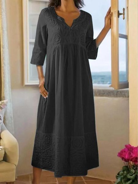 Бальные платья женские большие размеры, прямое платье, плиссированное трапециевидное платье с половиной рукавом, повседневное пляжное платье с v-образным вырезом, богемное льняное платье, летние платья 2024