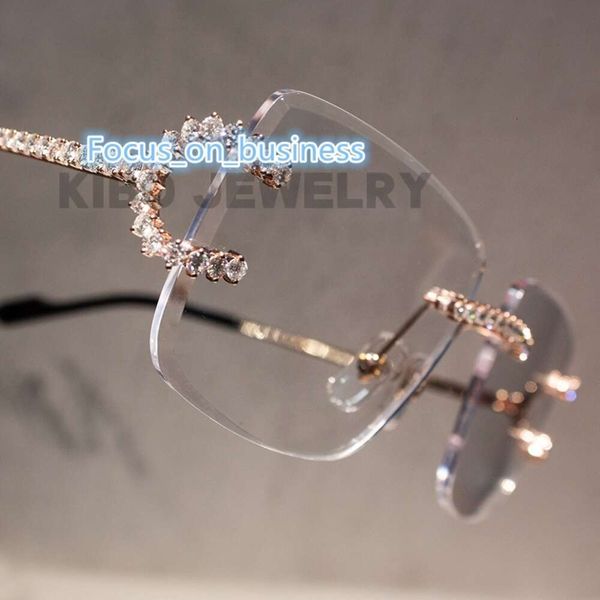 HIP HOP Mode Gentleman Rapper Sonnenbrille Klare Linse 3mm Moissanit Diamant Randlose Herrenbrille