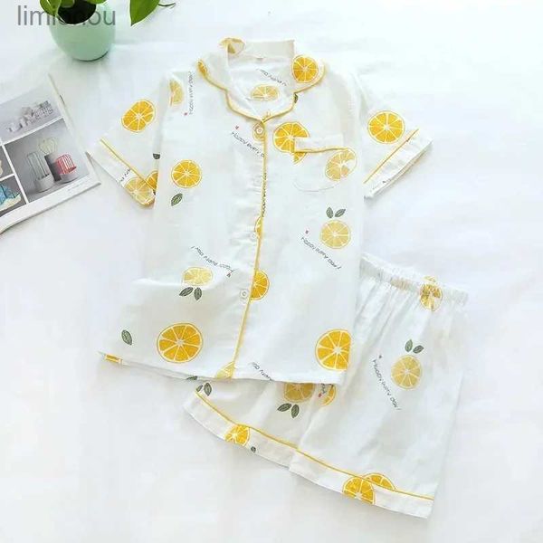 Damen Schlaf Lounge Damen Pyjama Cartoon Homewear Pyjamas Ärmel s 100 % süße japanische Nachtwäsche kurze Sets Baumwolle einfache FrauenL240122