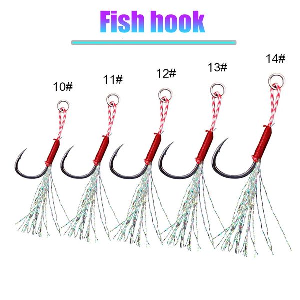 100 Pz/scatola Cast Jig Assist Hook Lento Jigging Lure Bass Ami Da Pesca Spinato Legare Amo Con Piuma Mare 240119