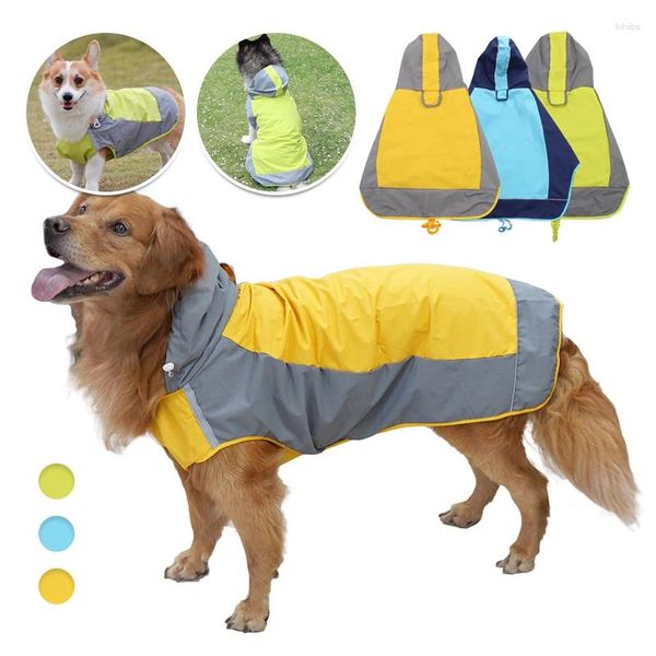 Cão vestuário capa de chuva com alça de barriga ajustável e coleira buraco reflexivo impermeável slicker chuva poncho jaqueta para cães médios pequenos