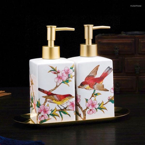 Dispenser di sapone liquido Creativo Fiore Uccello Emulsione in ceramica Bottiglia di shampoo Premendo El Contenitore per lozione Accessori per il bagno