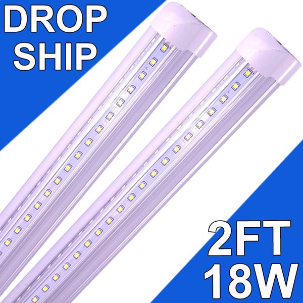 LED Shop Light 2Ft, 18W LED Tube Light Fixture, 2 foot Clear Cover Cool White 6500K, V-Shaped Integrated Fixture for Cooler Door Lighting 25Pack Warehouse usastock