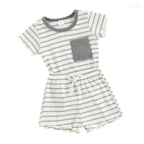 Conjuntos de roupas nascidos criança bebê menina menino verão roupas listradas manga curta camiseta shorts 0 6 12 18 24 meses 3t