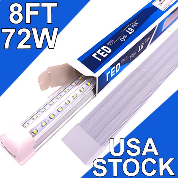 8ft LED mağaza ışığı, 72W 7200lm 6500K, Temizle kapak bağlantılı LED tüp ışıkları, v Şeket Entegre T8 LED aydınlatma, Garaj Atölyeleri için LED Tavan Işıkları