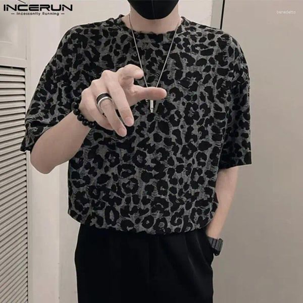 Homens camisetas Estilo coreano bonito homens leopardo impressão t-shirts casual streetwear vendendo manga curta camiseta S-5XL incerun tops 2024