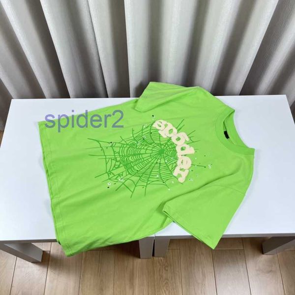 Camiseta homem sp5der designer camisa verde gráfico tee verão aranha hoodie 555 impressão mulheres de alta qualidade manga curta pessoas livres roupas tripulação pescoço y7h1