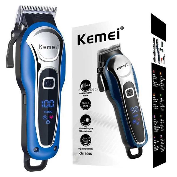 Máquina de cortar cabelo kemei poderosa recarregável máquina de cortar cabelo elétrica ajustável aparador de cabelo para homens máquina de corte de cabelo display lcd