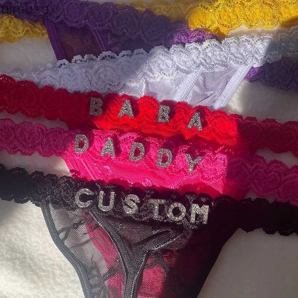 Conjunto sexy Sexy Conjunto de roupas íntimas personalizadas Cartas de cristal personalizadas Cintura de calça sexy Mulheres sexy Bikini G-String Panty Girlfriend Birthday Gift C240410