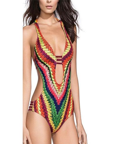 Mulheres Maiô Uma Peça Africano Étnico Franja Design Biquíni Monokini Push Up Sutiã Acolchoado Oco Out Swimwear Badpak A40 OnePiece 1517523