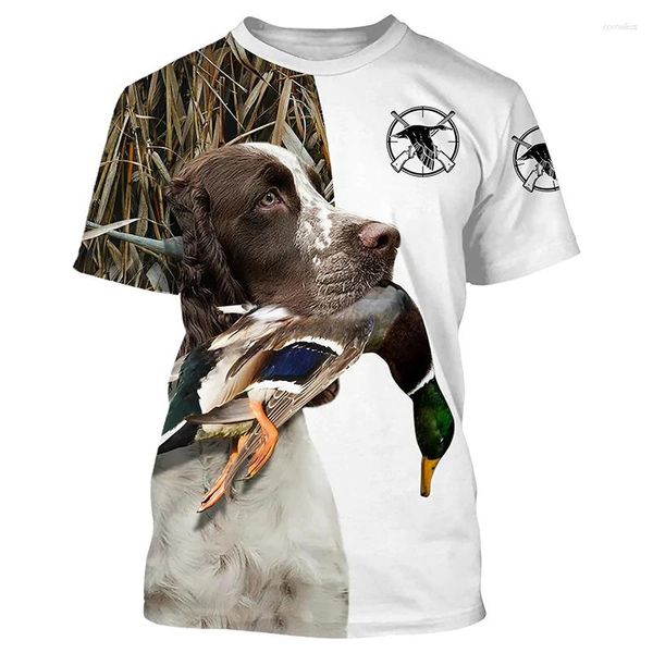 Мужские футболки 2024, модная 3D одежда с коротким рукавом, летняя верхняя одежда для отдыха на открытом воздухе, футболка с охотничьей собакой, S-5XL