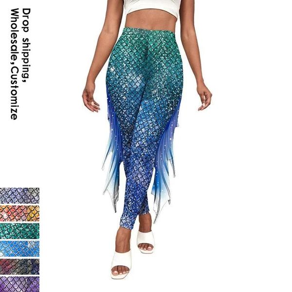 Capis Nadao Mermaid Kadın Taytlar Balık Ölçeği Fiess Pants Lady Party Sıska Sokak Giyim Seksi Sıkı Pantolon Kadın Cosplay Bottom