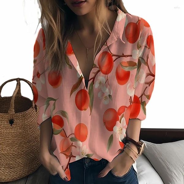 Blusas femininas verão senhora camisa fruta pêssego 3d impresso bonito estilo casual senhoras moda tendência