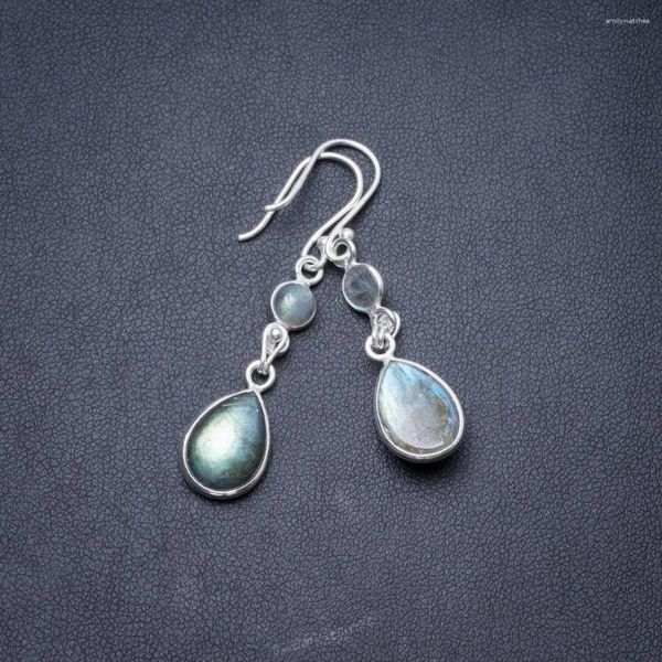 Orecchini pendenti Labradorite fuoco blu naturale fatti a mano Unico argento sterling 925 1,75