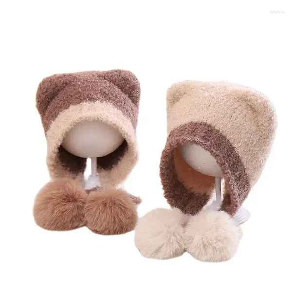 Berretti Simpatico peluche Protezione per le orecchie Cappello lavorato a maglia per neonati Autunno Inverno Calore per bambini Copricapo Palla per capelli Ragazzi Ragazze Lana