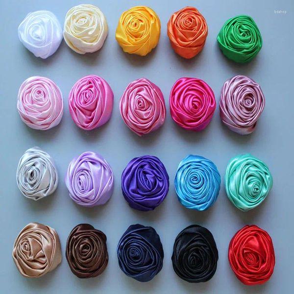 Acessórios para o cabelo 2024 chegada multicamadas rosetas flores para bandana cetim rosa bud acessórios diy po adereços 20 cores 40 pçs/lote