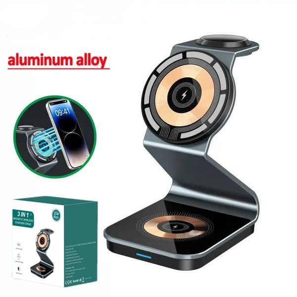 nave veloce 3 in 1 supporto per caricabatterie wireless magnetico in lega di alluminio per iPhone 14 13 12 Pro Max Mini Airpods Apple Watch 15W Dock Station di ricarica rapida con scatola