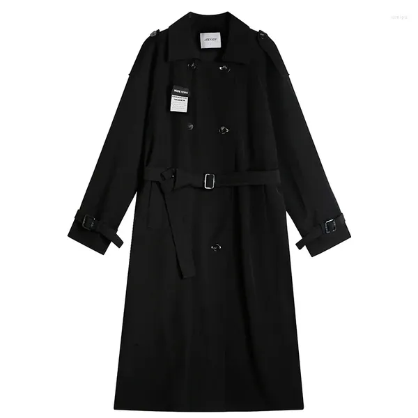 Trench da donna Casual di grandi dimensioni Giacca a vento nera Abbigliamento 2024 Moda Primavera Autunno Doppiopetto lungo D124