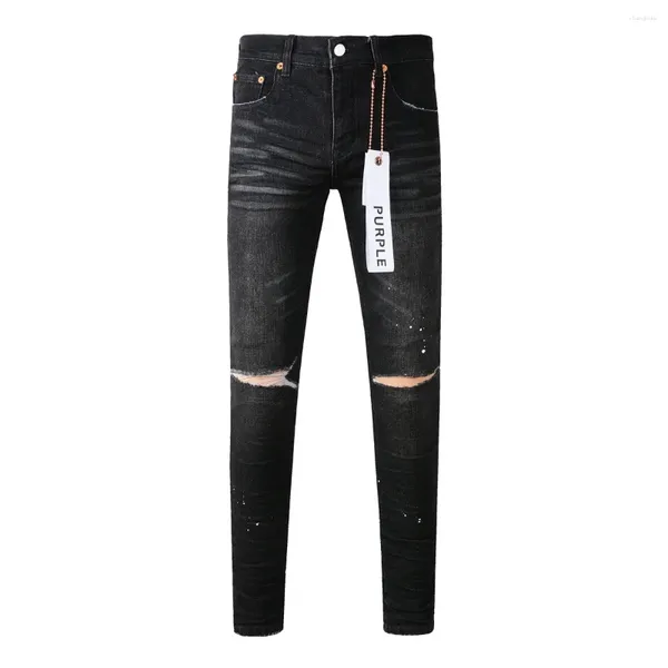 Jeans femininos roxo chegada masculina angustiado preto streetwea estiramento magro destruído calças de ajuste fino homens streetwear