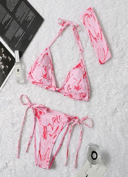 Costume da bagno bikini estivo push up micro costume da bagno 3 pezzi reggiseno sportivo rosa abito stretto fasciatura triangolo nylon costumi da bagno per teenager pagliaccetti3794272