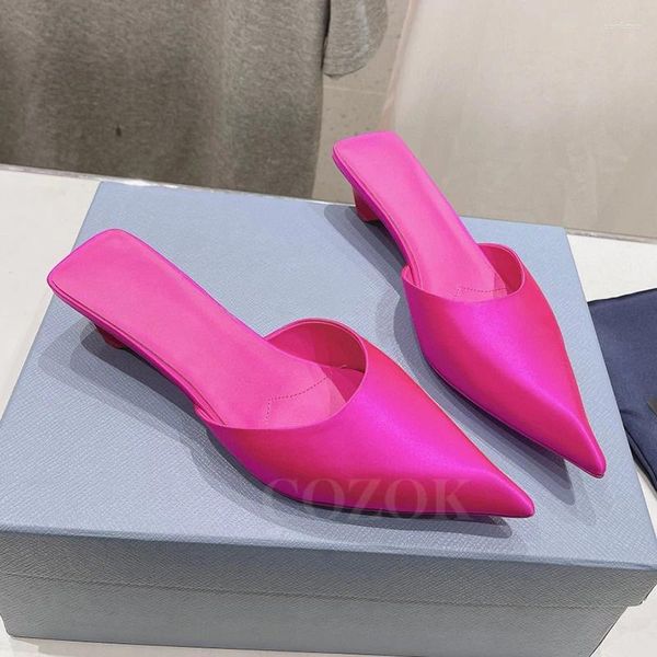 Hausschuhe Elegante weibliche Sommer Candy Farbe Obermaterial Bankett High Heel Satin Material spitze Zehen Damen Pumps