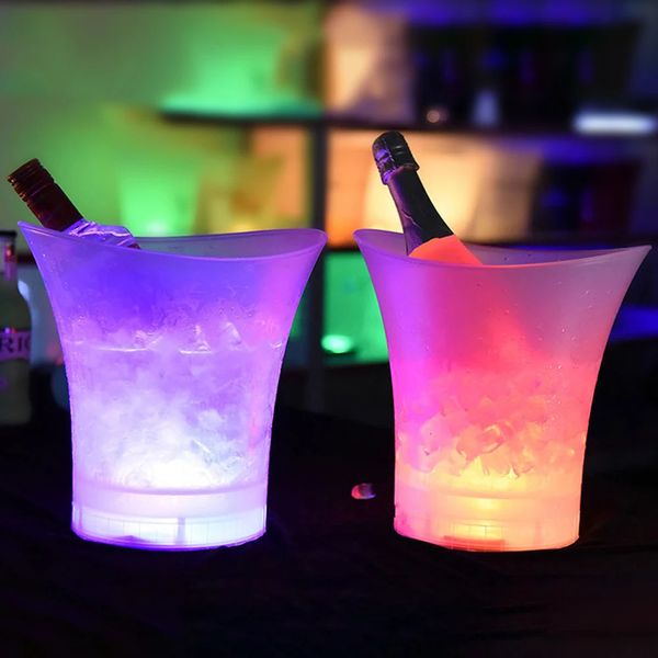 4-farbige LED-Beleuchtung, Champagner-Bierkübel, Bars, Nachtparty, wasserdichter Kunststoff, Eis, 5 l, Nachtclubs 240122