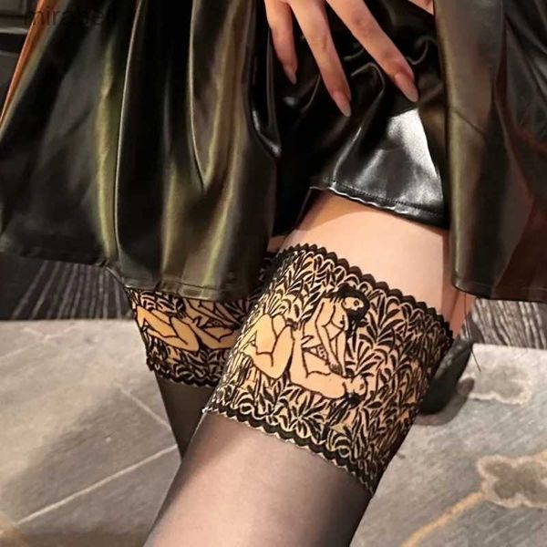 Çorap Çorap Kadınlar Fantasias Seksi Erotik Dantel Üst Silikon Seks Oyunları için Uyluk Yüksek Çorapları Sıcak Kutup Dans Gece Kulübü Partisi Hosiery YQ240122