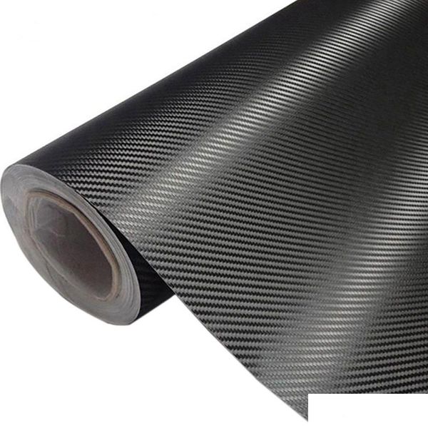 Andere Innenaccessoires Neue 30 cm x 127 cm 3D-Carbonfaser-Vinyl-Autoverpackungsfolie Rollfilmaufkleber und Abziehbilder Motorrad-Styling Mobile Dhjvp