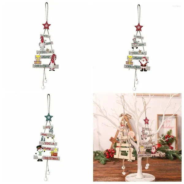Decorazioni natalizie Ornamenti in legno per la decorazione della parete dell'albero Cartelli in legno con pupazzo di neve di Babbo Natale con forniture di decorazioni per la casa per feste in corda