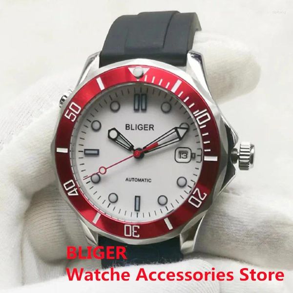 Orologi da polso 41mm NH35A MIYOTA 8215 PT5000 Orologio meccanico da uomo Vetro zaffiro Marchio luminoso Lunetta unidirezionale ROSSO Beze;