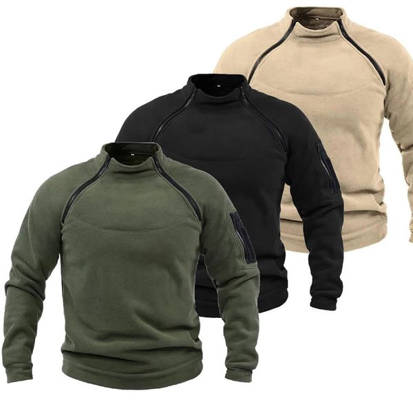 Mens Outdoor Tactical Hoodies Caminhadas Camisola Militar Exército Jaquetas de Lã Polar Zíper Lateral Pulôver Roupas de Pesca de Grandes Dimensões 240119