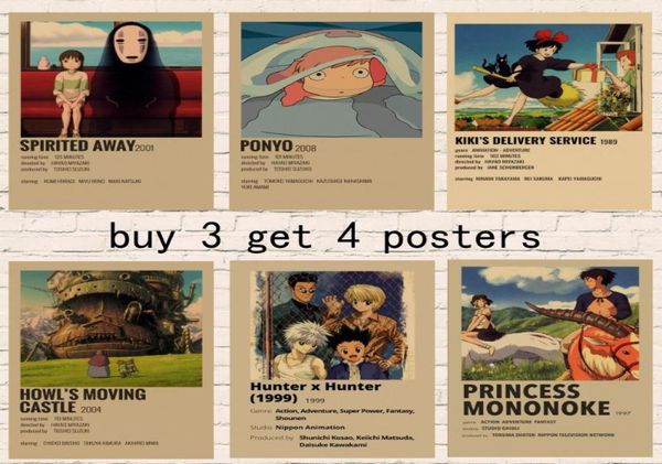 Adesivi murali Collezione Anime Miyazaki HayaoPatlaborTotoro Retro Kraft Paper Poster per soggiorno Bar Decorazione Pittura3267239