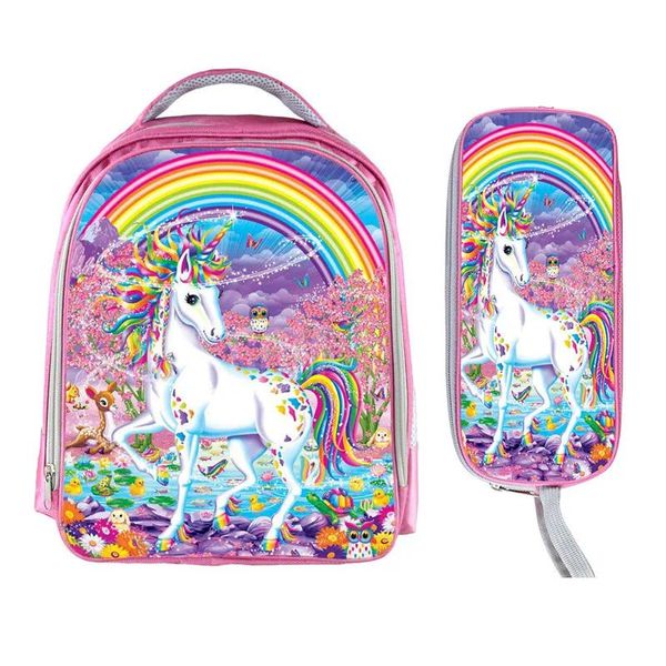 Bolsas coloridas Rainbow Unicorn Backpack Backpack Girls School School Cat With Crown School School Kids Mackpacks Para adolescentes Melhor presente