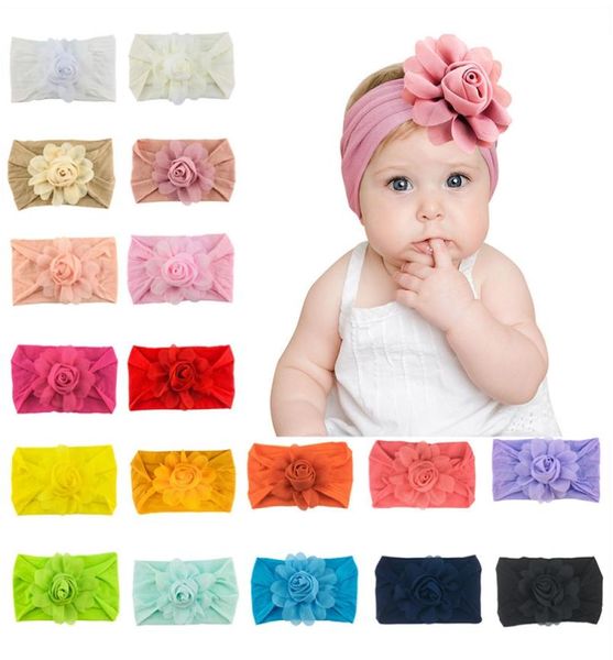 Fiore di chiffon Fascia in nylon Neonate Morbido elastico Ampio copricapo Copricapo da principessa Accessori per capelli floreali 18 disegni M30989728561