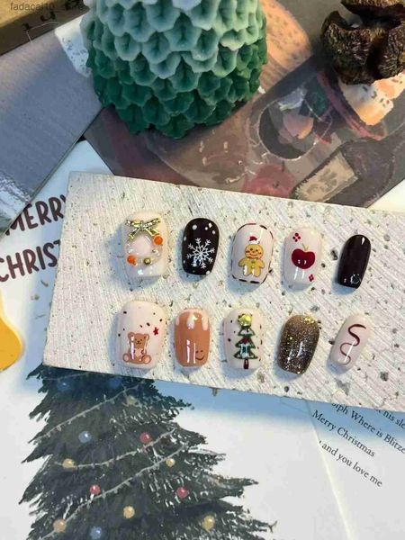 Unhas falsas Festival de Natal Dress up Cute Girl Christmas Tree unhas falsas unhas falsas pressione em dicas de gelngel Q240122