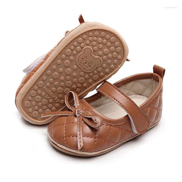 Обувь Мэри Джейн для первых ходунков для маленьких девочек, стеганая обувь принцессы на плоской подошве с милым бантом, повседневная обувь для прогулок для новорожденных и малышей