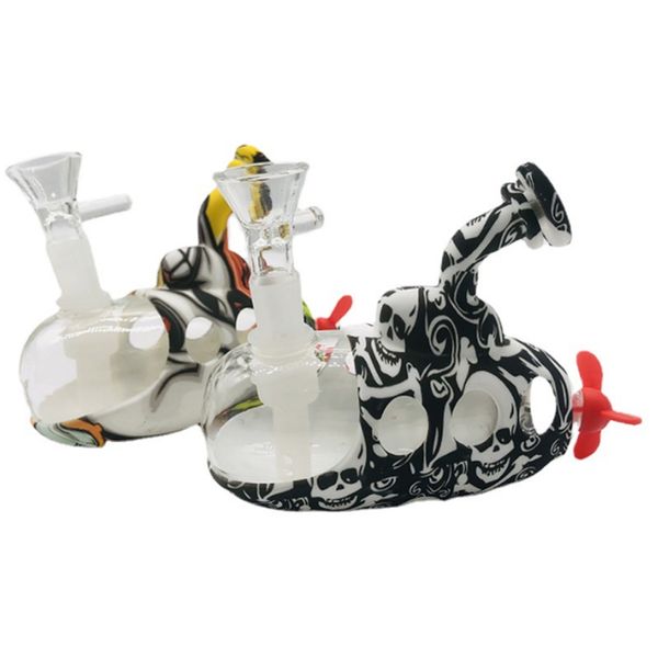 Tragbare U-Boot-Silikon-Wasserpfeifen-Wasserpfeifen, Glas-Bongschalen, Schiebe-Hookah, 14 mm männliche Gelenkgröße, rauchende Handpfeifen