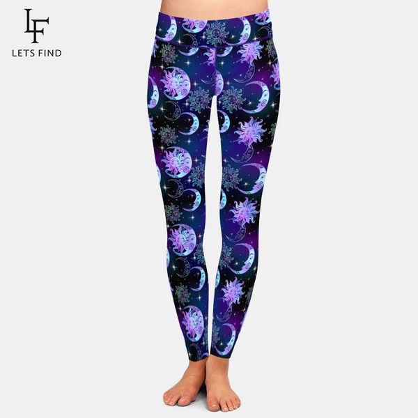 Capris Letsfind Bellissimo cielo notturno Sole Luna e stelle Stampa digitale Leggings da donna Pantaloni elasticizzati Fiess a vita alta