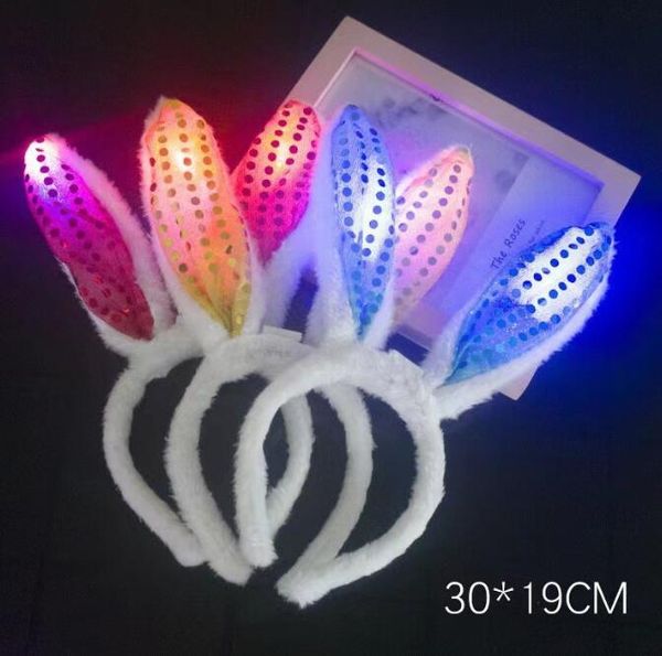 LED leuchtendes Plüsch-Hasenohren-Stirnband leuchten weiches Glitzer-Kaninchenohren-Haarband für Charitsmas, Halloween, Cosplay, Party, Haarschmuck