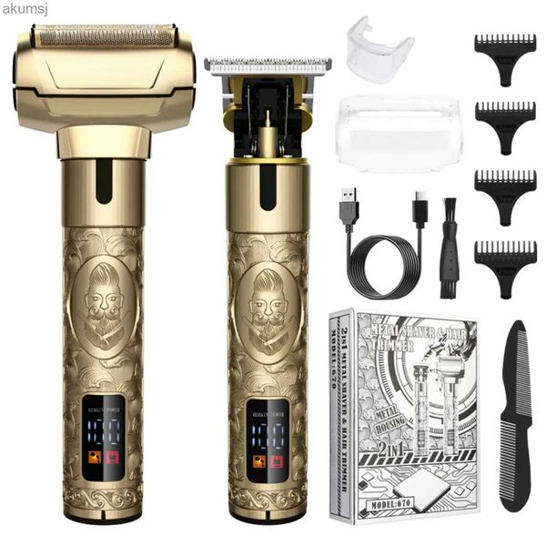 Máquina de cortar cabelo 2 em 1, barbeador elétrico, lâmina t para homens, barba, folha dupla, barbeiro, corte de cabelo, kit de preparação YQ240122