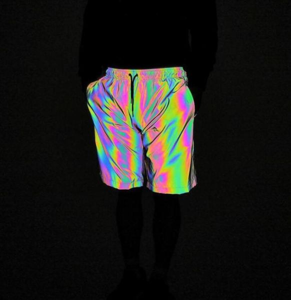 Men039s Shorts esportivos e de lazer noturno colorido luz reflexão nova cor sólida brilhante moda ao ar livre corrida exercício shorts7951586