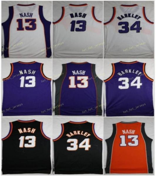 Camisas de basquete vintage Charles 34 Barkley Steve 13 Nash Roxo Branco Preto Camisas Costuradas Phoenlx8921369