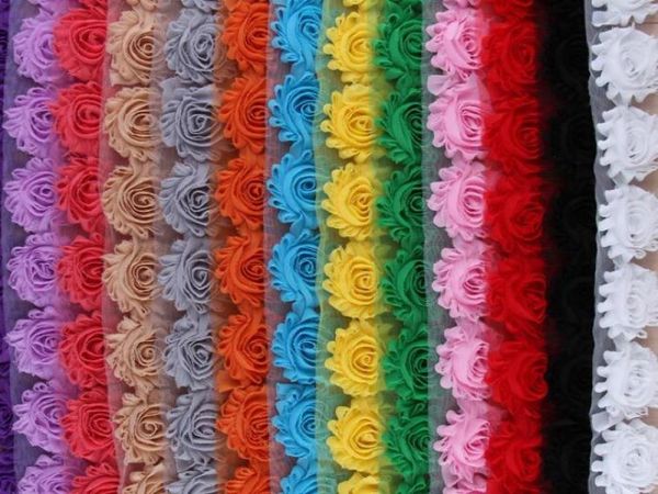 25 Zoll Chiffon-Blumenbesatz, schicker, schäbiger Blumenbesatz, ausfransende Rosetten, DIY-Haarschmuck für Babys und Kinder, 10 Yards, BY00004801606