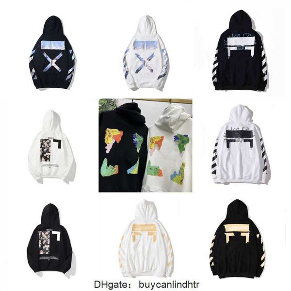 Offs Estilo Hoodie Preto e Branco Designer Mens Moda Hoodies Dedo Impressão Ow Marca Moletom Com Capuz Oversize Womens Designers Whitees QDDK