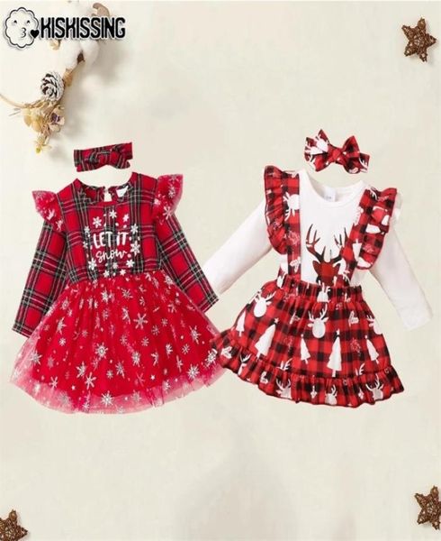 Özel günler Kiskissing Bebek Kız Elbise Setleri Ana Çocuklar Cazibe Ekose Moda Tatil Sevimli Born Noel Stilleri Giysileri Outfi6214127