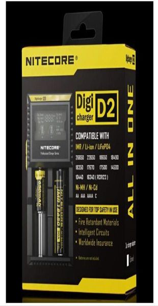 NITECORE D2 Nuovo I2 LCD Digicharger Caricabatterie intelligente universale Confezione al dettaglio con cavo per 18650 18350 16340 14500 LiionNi6869124